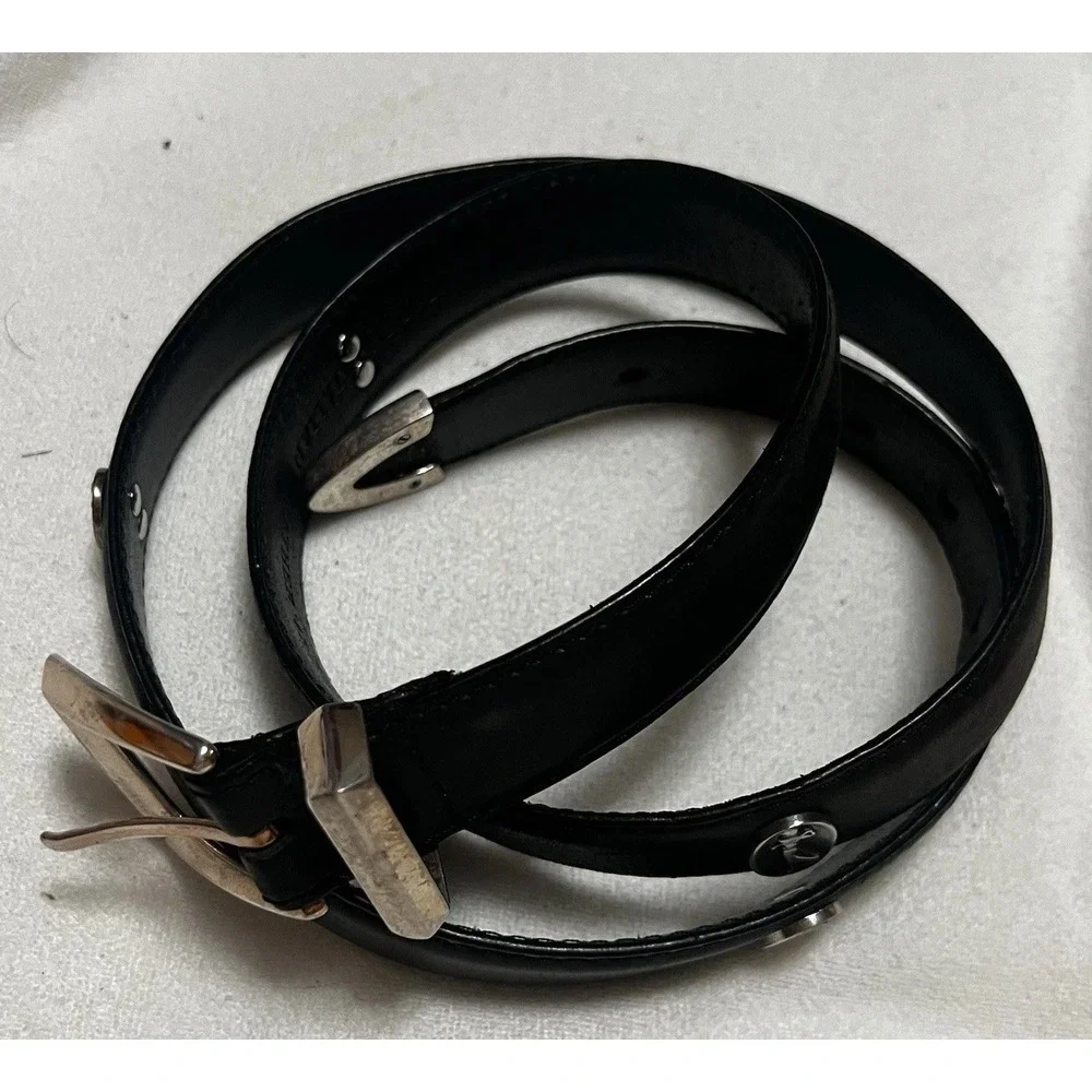 Black‎ Leather Men's Golf Belt With Silver Hardware, Total Length - 49 inches.